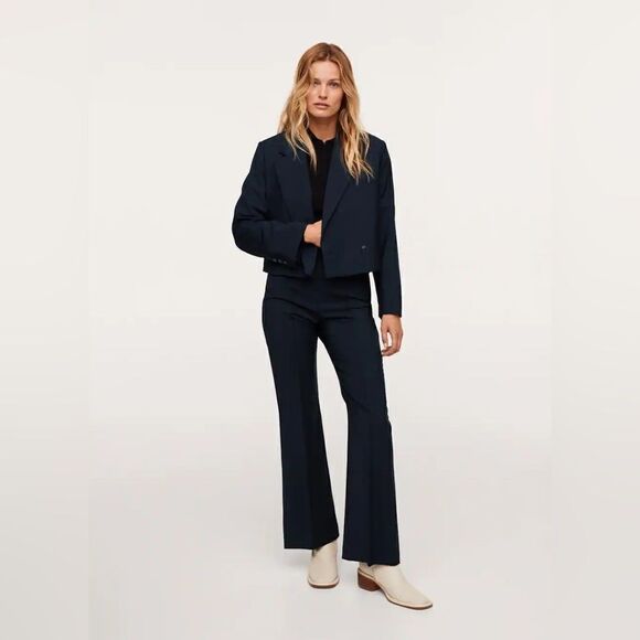 Mango 100% Wool Co-Ord Set Blazer Pants Navy - Picture 3 of 7